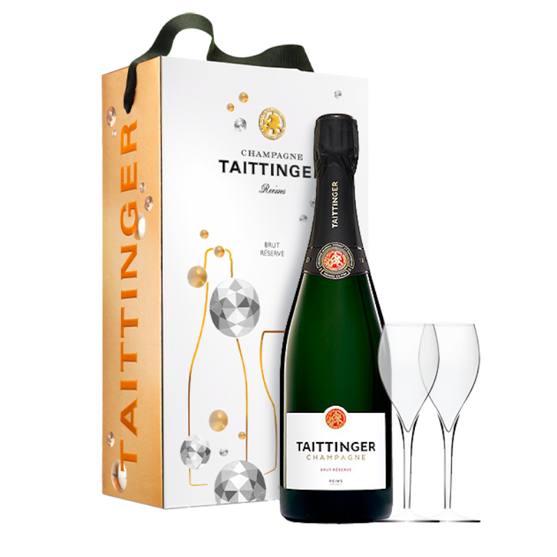 Image of Estuche 1 botella Taittinger Brut Réserve + copas Geschenk